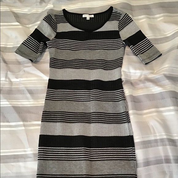 Socialite Bodycon Black and Gray Striped Dress - Picture 2 of 5